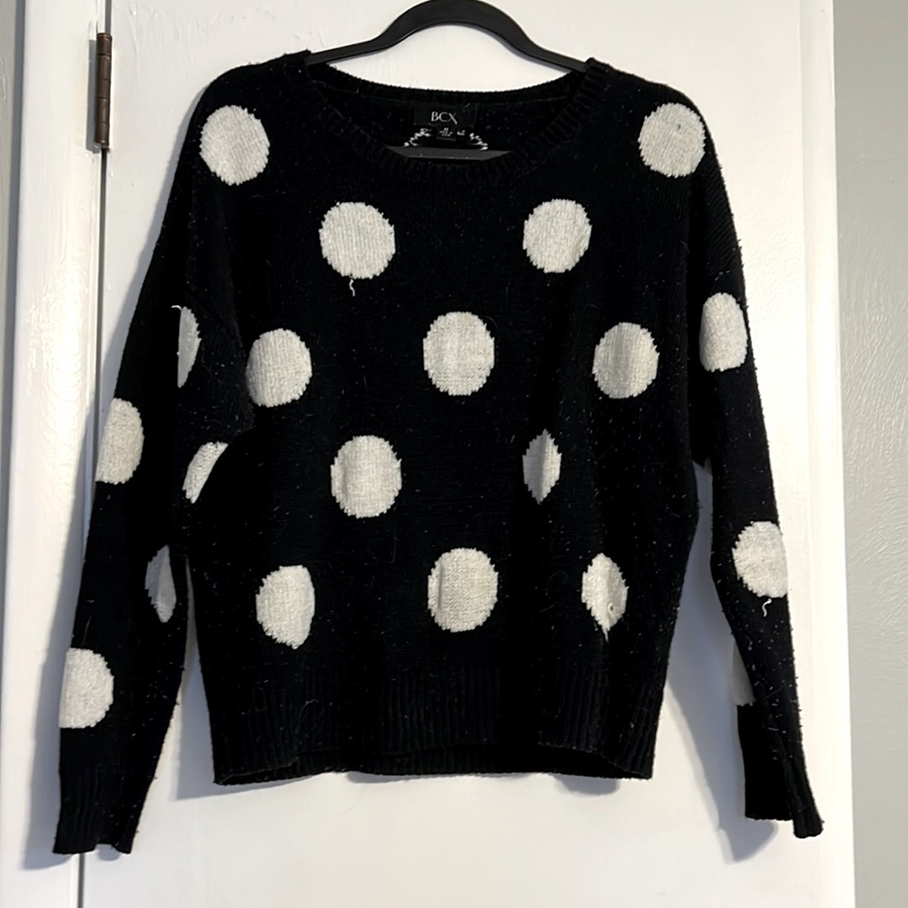 BCX black and white polka dot sweater size medium M